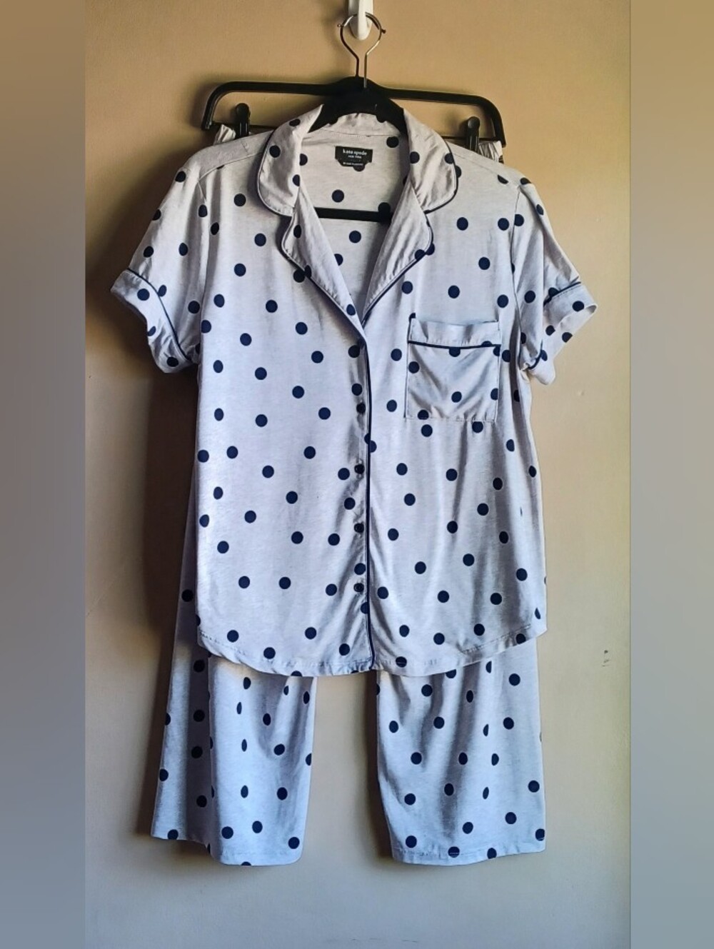 KATE SPADE New York Polka Dots Pajama Set In Grey-navy M